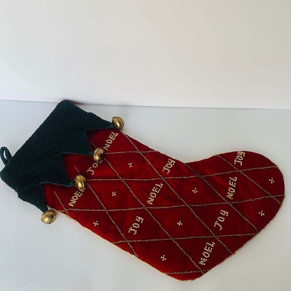 Vintage Velvet Beaded Christmas Stocking